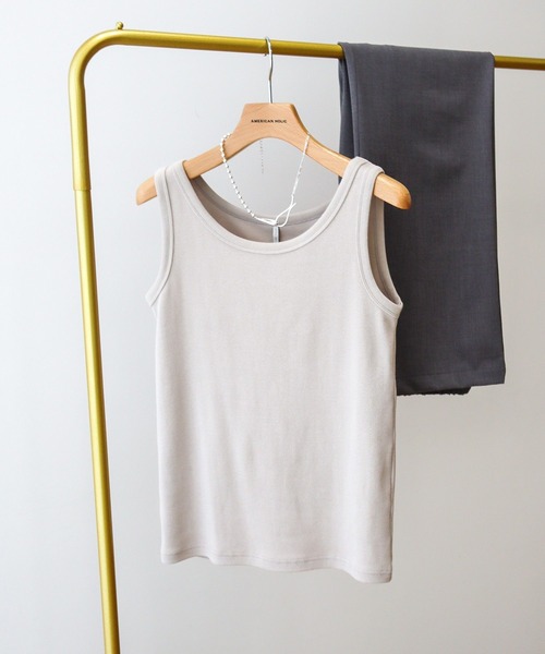 AMERICAN HOLIC（アメリカンホリック）の「抗菌防臭テレコタンクトップ（タンクトップ・レディース・モカ/グレイッシュベージュ/ブラック/アイボリー・M/L）」の4枚目の写真