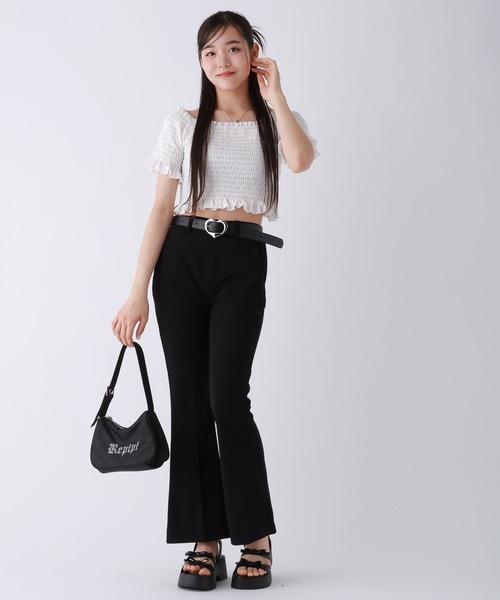 repipi armario（レピピ アルマリオ）の「【2WAY】シャーリングショートトップス（Tシャツ/カットソー・キッズ・ピンク/ホワイト/ブラック・LARGE/MEDIUM/SMALL）」の4枚目の写真