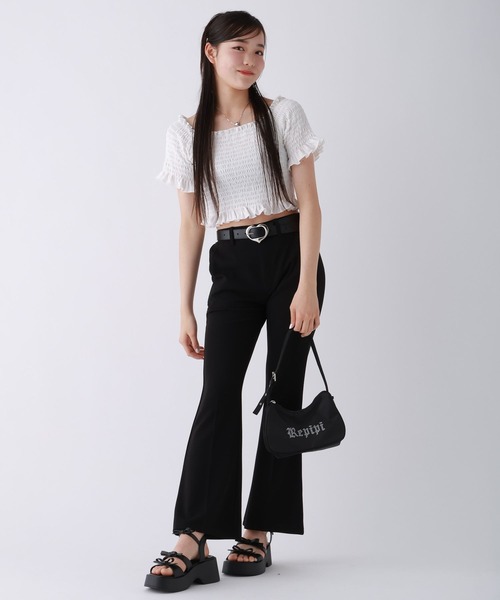 repipi armario（レピピ アルマリオ）の「【2WAY】シャーリングショートトップス（Tシャツ/カットソー・キッズ・ピンク/ホワイト/ブラック・LARGE/MEDIUM/SMALL）」の5枚目の写真