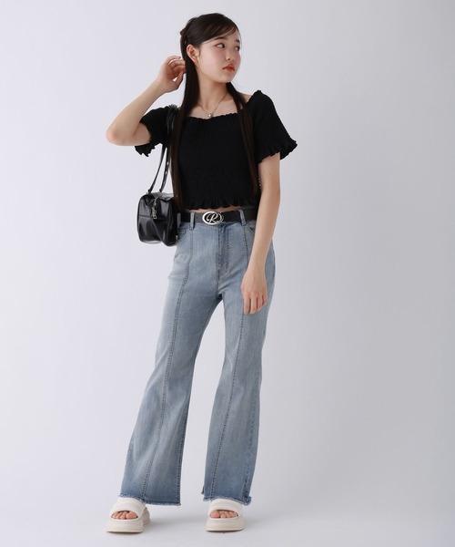 repipi armario（レピピ アルマリオ）の「【2WAY】シャーリングショートトップス（Tシャツ/カットソー・キッズ・ピンク/ホワイト/ブラック・LARGE/MEDIUM/SMALL）」の6枚目の写真