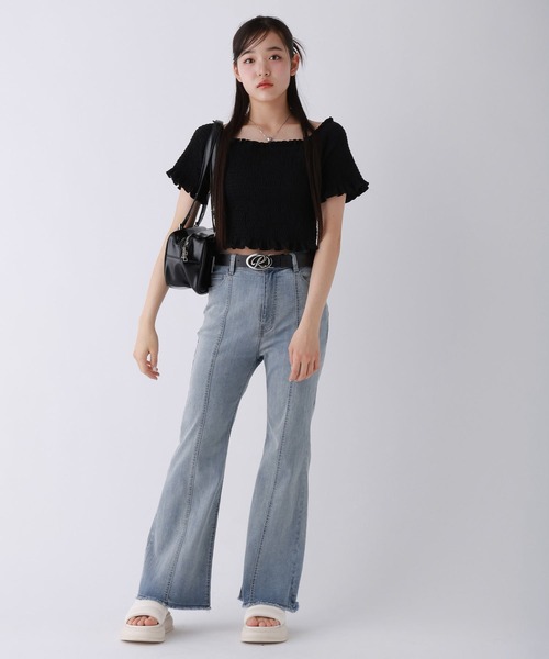 repipi armario（レピピ アルマリオ）の「【2WAY】シャーリングショートトップス（Tシャツ/カットソー・キッズ・ピンク/ホワイト/ブラック・LARGE/MEDIUM/SMALL）」の7枚目の写真