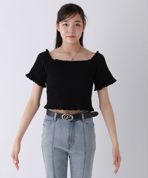 repipi armario（レピピ アルマリオ）の「【2WAY】シャーリングショートトップス（Tシャツ/カットソー・キッズ・ピンク/ホワイト/ブラック・LARGE/MEDIUM/SMALL）」の11枚目の写真