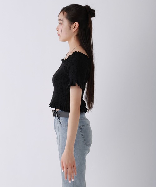repipi armario（レピピ アルマリオ）の「【2WAY】シャーリングショートトップス（Tシャツ/カットソー・キッズ・ピンク/ホワイト/ブラック・LARGE/MEDIUM/SMALL）」の12枚目の写真