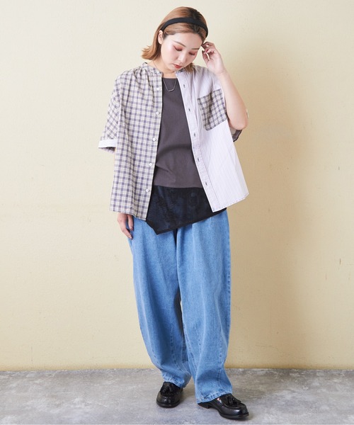 CUBE SUGAR(キューブシュガー)の「32/-OE天竺裾花柄メッシュノースリーブ(タンクトップ・レディース・ベージュ/スミクロ/ホワイト・M)」の12枚目の写真