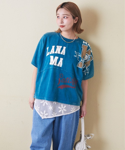 CUBE SUGAR(キューブシュガー)の「32/-OE天竺裾花柄メッシュノースリーブ(タンクトップ・レディース・ベージュ/スミクロ/ホワイト・M)」の17枚目の写真