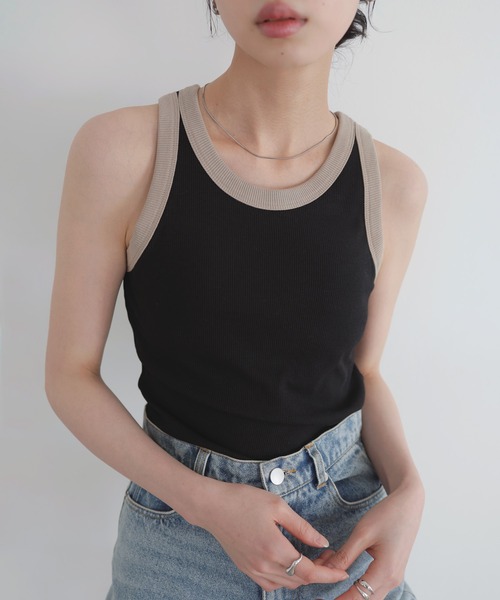 LIAN(リアン)の「アメスリリブタンクトップ(Tシャツ/カットソー・レディース・ブラック×ベージュ/ベージュ×ブラック/ブラック/オフホワイト・FREE)」の1枚目の写真