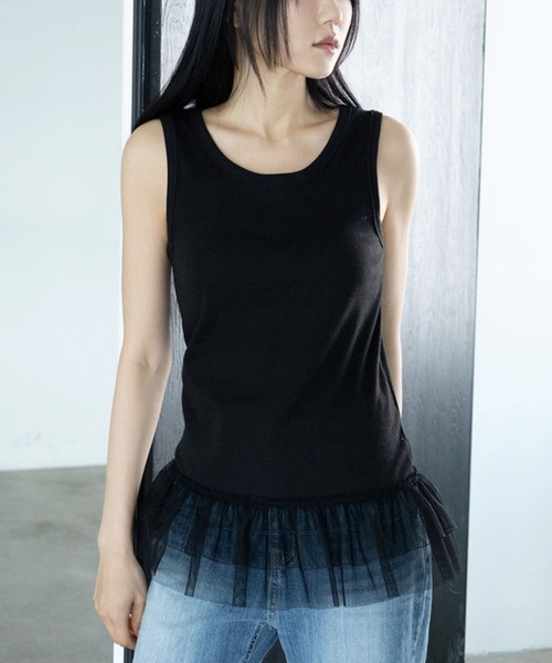 3.3 Field Trip (3.3フィールドトリップ)の「3.3 Field Trip/レーススリーブレス(Tシャツ/カットソー・レディース・ブラック/アイボリー・FREE)」の1枚目の写真