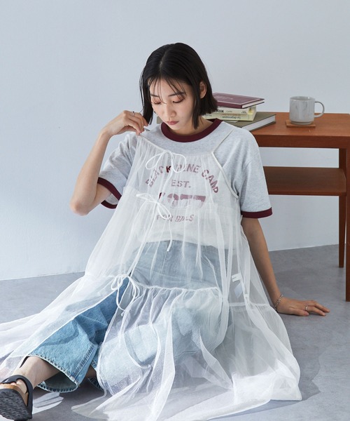 チュールカシュリボンキャミワンピース チュールカシュリボンキャミワンピース