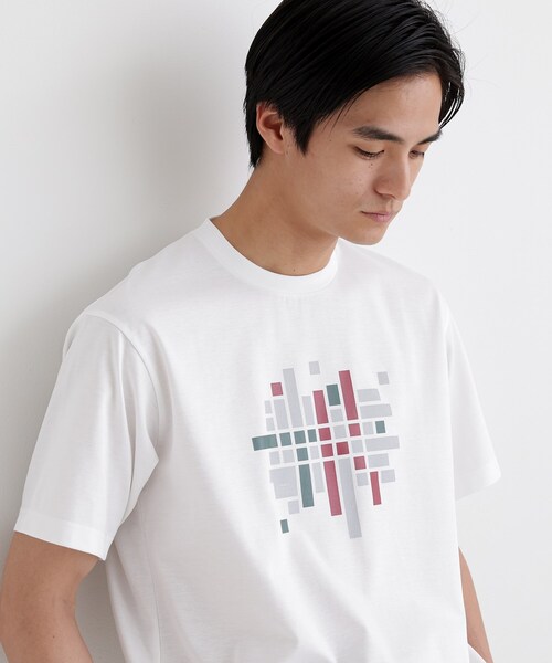 TAKEO KIKUCHI（タケオキクチ）の「モザイクロゴ ポンチTシャツ（Tシャツ/カットソー・メンズ・ライトベージュ/ホワイト/ライトグレー系9・01/02/03/04）」の11枚目の写真
