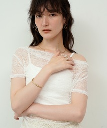 Tulle Flower Lace Draped Collar Tops / チュールフラワーレースドレープカラートップス