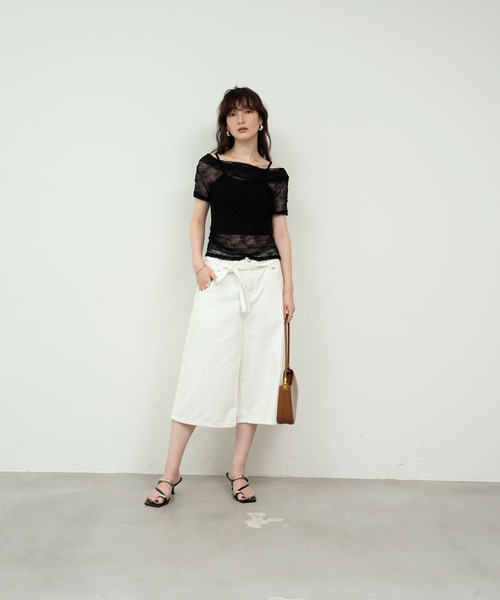 Lutim by u(ルチバイユー)の「Tulle Flower Lace Draped Collar Tops / チュールフラワーレースドレープカラートップス(Tシャツ/カットソー・レディース・ホワイト/アイボリー/ブラック・FREE)」の7枚目の写真