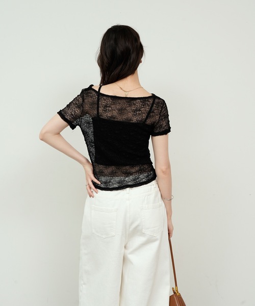 Lutim by u(ルチバイユー)の「Tulle Flower Lace Draped Collar Tops / チュールフラワーレースドレープカラートップス(Tシャツ/カットソー・レディース・ホワイト/アイボリー/ブラック・FREE)」の10枚目の写真