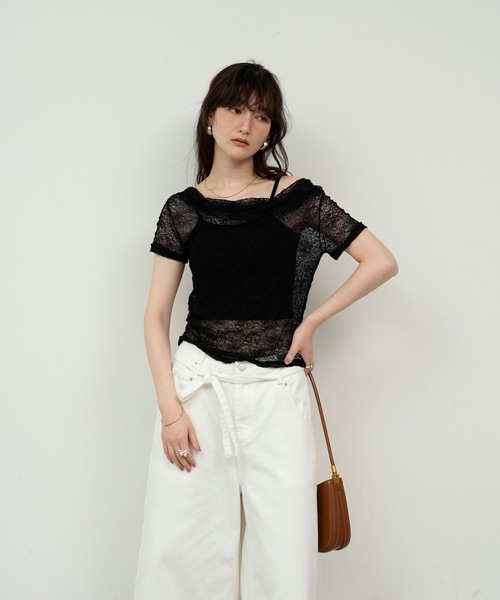 Lutim by u(ルチバイユー)の「Tulle Flower Lace Draped Collar Tops / チュールフラワーレースドレープカラートップス(Tシャツ/カットソー・レディース・ホワイト/アイボリー/ブラック・FREE)」の11枚目の写真