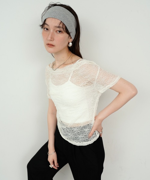 Lutim by u(ルチバイユー)の「Tulle Flower Lace Draped Collar Tops / チュールフラワーレースドレープカラートップス(Tシャツ/カットソー・レディース・ホワイト/アイボリー/ブラック・FREE)」の16枚目の写真
