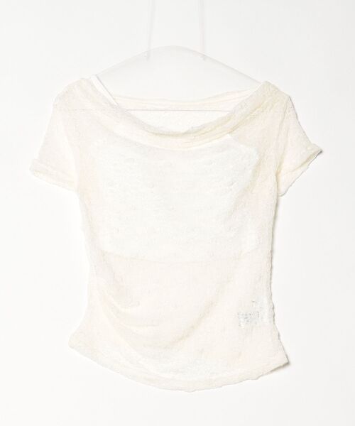 Lutim by u(ルチバイユー)の「Tulle Flower Lace Draped Collar Tops / チュールフラワーレースドレープカラートップス(Tシャツ/カットソー・レディース・ホワイト/アイボリー/ブラック・FREE)」の6枚目の写真