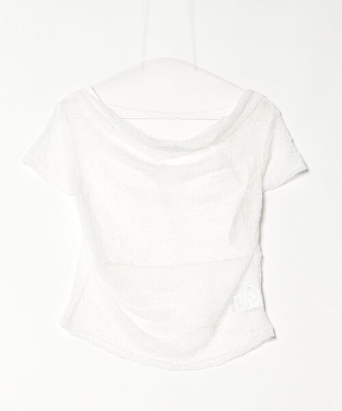 Lutim by u(ルチバイユー)の「Tulle Flower Lace Draped Collar Tops / チュールフラワーレースドレープカラートップス(Tシャツ/カットソー・レディース・ホワイト/アイボリー/ブラック・FREE)」の5枚目の写真