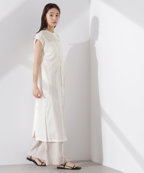 【お値下げ】【タグ付新品】ナノ・ユニバース　フレンチスリーブワンピース Anti Smell Linen フレンチスリーブ ワンピース