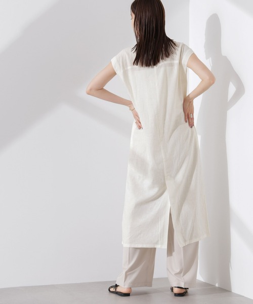 NANO universe（ナノユニバース）の「Anti Smell Linen フレンチスリーブワンピース（ワンピース・レディース・ホワイト/ブラウン/チャコール・FREE）」の6枚目の写真