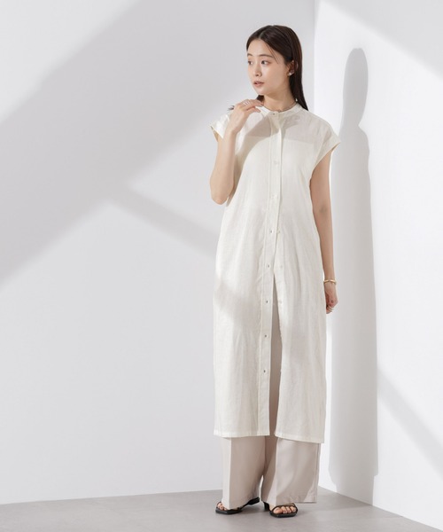 NANO universe（ナノユニバース）の「Anti Smell Linen フレンチスリーブワンピース（ワンピース・レディース・ホワイト/ブラウン/チャコール・FREE）」の9枚目の写真