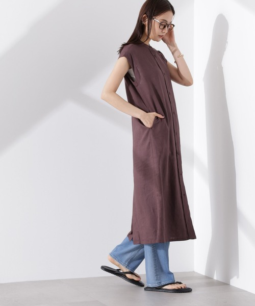 NANO universe（ナノユニバース）の「Anti Smell Linen フレンチスリーブワンピース（ワンピース・レディース・ホワイト/ブラウン/チャコール・FREE）」の14枚目の写真