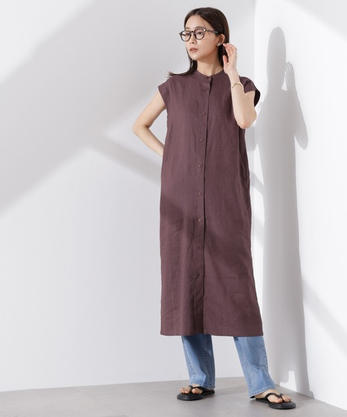 NANO universe（ナノユニバース）の「Anti Smell Linen フレンチスリーブワンピース（ワンピース・レディース・ホワイト/ブラウン/チャコール・FREE）」の16枚目の写真
