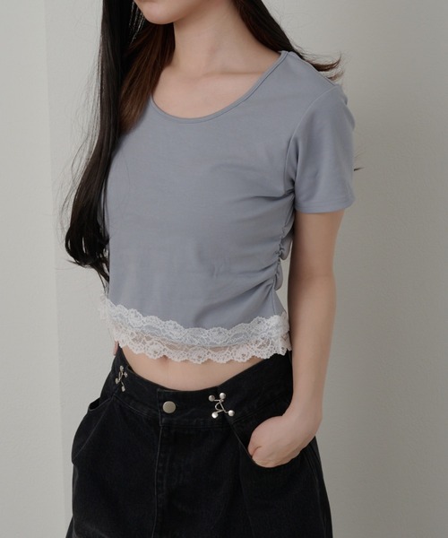 RAY CASSIN（レイカズン）の「【パット付き】BACKレースドロストT（Tシャツ/カットソー・レディース・ブルー/ホワイト/ネイビー・FREE）」の3枚目の写真