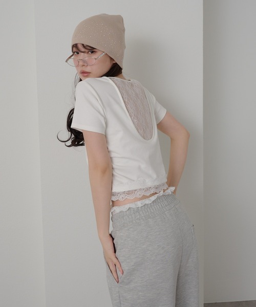 RAY CASSIN（レイカズン）の「【パット付き】BACKレースドロストT（Tシャツ/カットソー・レディース・ブルー/ホワイト/ネイビー・FREE）」の5枚目の写真