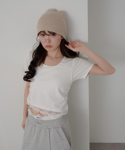 RAY CASSIN（レイカズン）の「【パット付き】BACKレースドロストT（Tシャツ/カットソー・レディース・ブルー/ホワイト/ネイビー・FREE）」の6枚目の写真