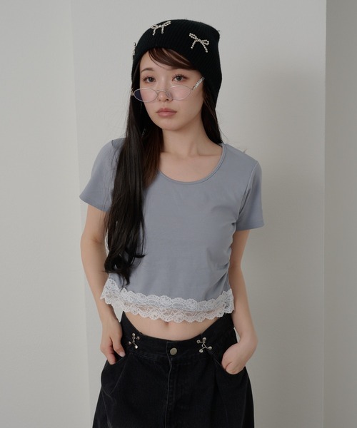 RAY CASSIN（レイカズン）の「【パット付き】BACKレースドロストT（Tシャツ/カットソー・レディース・ブルー/ホワイト/ネイビー・FREE）」の18枚目の写真