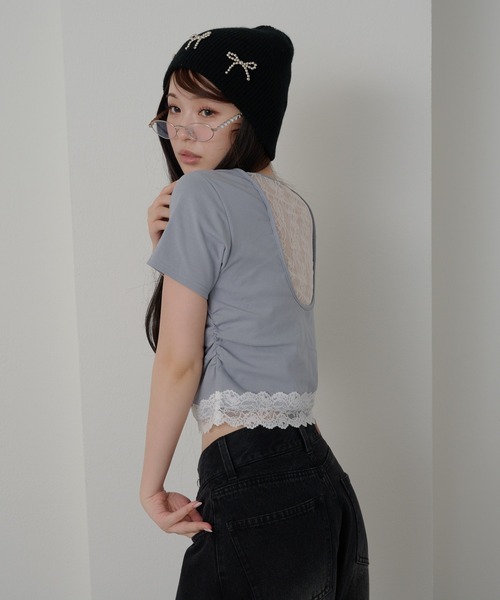 RAY CASSIN（レイカズン）の「【パット付き】BACKレースドロストT（Tシャツ/カットソー・レディース・ブルー/ホワイト/ネイビー・FREE）」の22枚目の写真