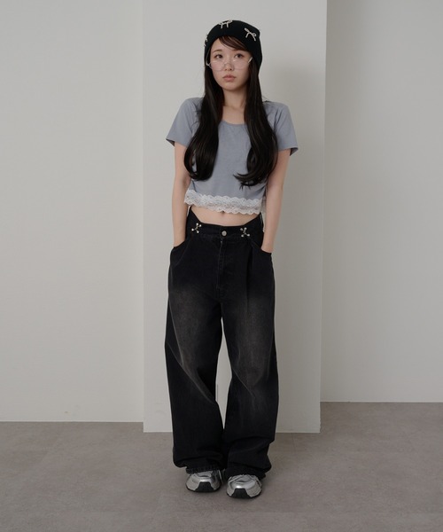 RAY CASSIN（レイカズン）の「【パット付き】BACKレースドロストT（Tシャツ/カットソー・レディース・ブルー/ホワイト/ネイビー・FREE）」の19枚目の写真