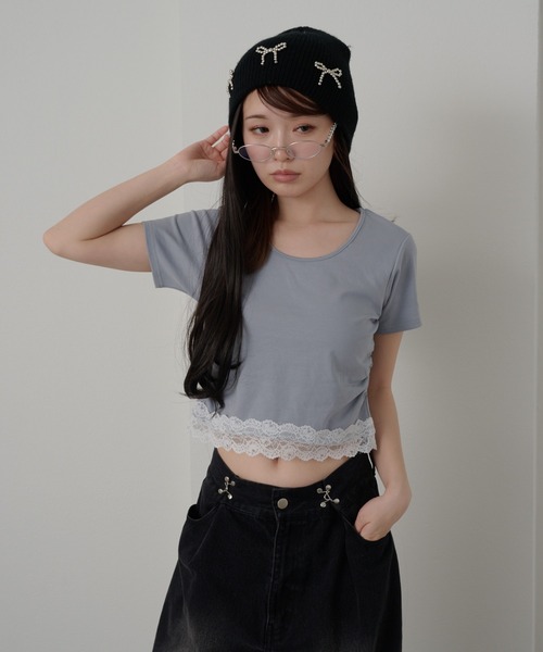 RAY CASSIN（レイカズン）の「【パット付き】BACKレースドロストT（Tシャツ/カットソー・レディース・ブルー/ホワイト/ネイビー・FREE）」の21枚目の写真