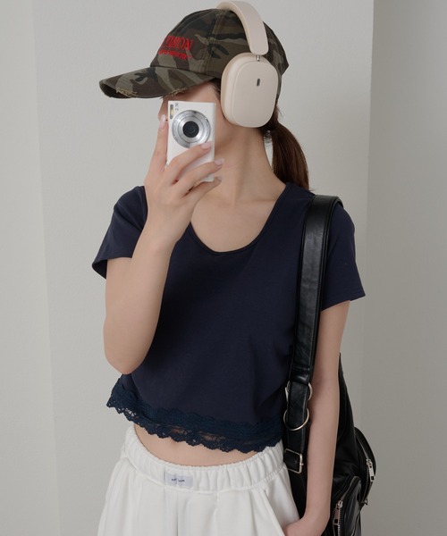 RAY CASSIN（レイカズン）の「【パット付き】BACKレースドロストT（Tシャツ/カットソー・レディース・ブルー/ホワイト/ネイビー・FREE）」の10枚目の写真