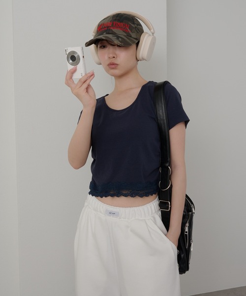 RAY CASSIN（レイカズン）の「【パット付き】BACKレースドロストT（Tシャツ/カットソー・レディース・ブルー/ホワイト/ネイビー・FREE）」の15枚目の写真