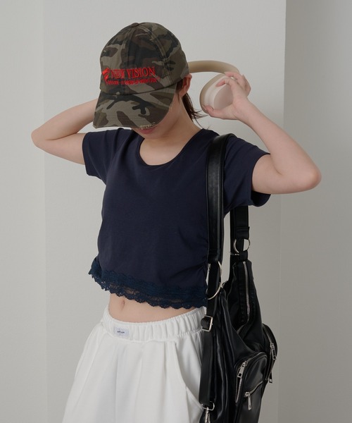 RAY CASSIN（レイカズン）の「【パット付き】BACKレースドロストT（Tシャツ/カットソー・レディース・ブルー/ホワイト/ネイビー・FREE）」の16枚目の写真