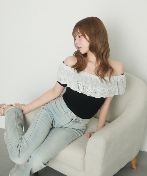 セール】レースフリルオフショルダー（Tシャツ/カットソー