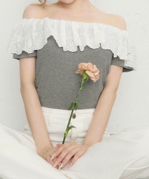 セール】レースフリルオフショルダー（Tシャツ/カットソー