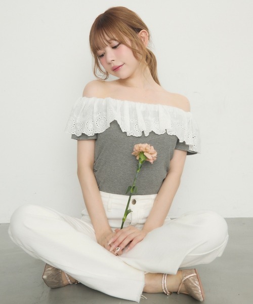 セール】レースフリルオフショルダー（Tシャツ/カットソー