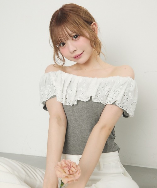ozz angelo カットソー フリル レース USED】ANGELO バラ刺繍レース切替ブラウス | Ozz On Wunderwelt