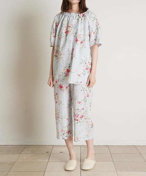 KID BLUE（キッドブルー）の「キッドブルー -ジャスミンローズＮ -5分袖パジャマ -KNBK372 -kidblue（ルームウェア/パジャマ・レディース・オフホワイト/サックスブルー・M/L）」の2枚目の写真
