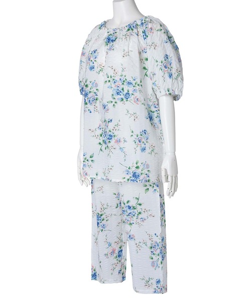 KID BLUE（キッドブルー）の「キッドブルー -ジャスミンローズＮ -5分袖パジャマ -KNBK372 -kidblue（ルームウェア/パジャマ・レディース・オフホワイト/サックスブルー・M/L）」の4枚目の写真