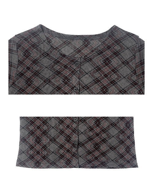 anyonemore（エニワンモア）の「チェック柄スリムフィット半袖カーディガン（Tシャツ/カットソー・レディース・アイボリー/チャコール・FREE）」の7枚目の写真