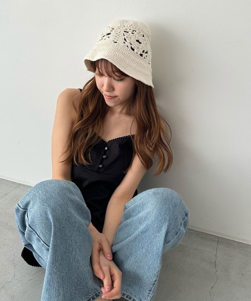CANAL JEAN(キャナルジーン)の「Lakey Park クロシェ編みHAT(ハット・レディース・アイボリー・ONE SIZE)」の1枚目の写真