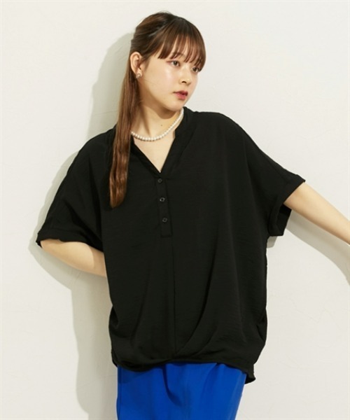 nissen（ニッセン）の「ヘンリーネックタック入ブラウス（シャツ/ブラウス・レディース・ブルー/オフホワイト/ブラック・M/L）」の22枚目の写真