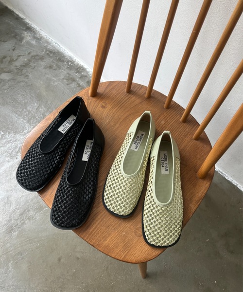 ベージュ メッシュデザイン フラットシューズ 人気 NON メッシュデザイン フラットシューズ ベージュ - メルカリ