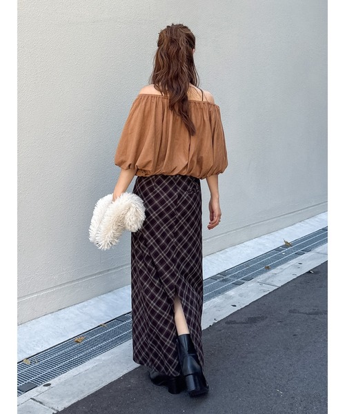 Ungrid（アングリッド）の「チェックアイラインスカート（スカート・レディース・ネイビー/ブラウン・MEDIUM/SMALL）」の8枚目の写真