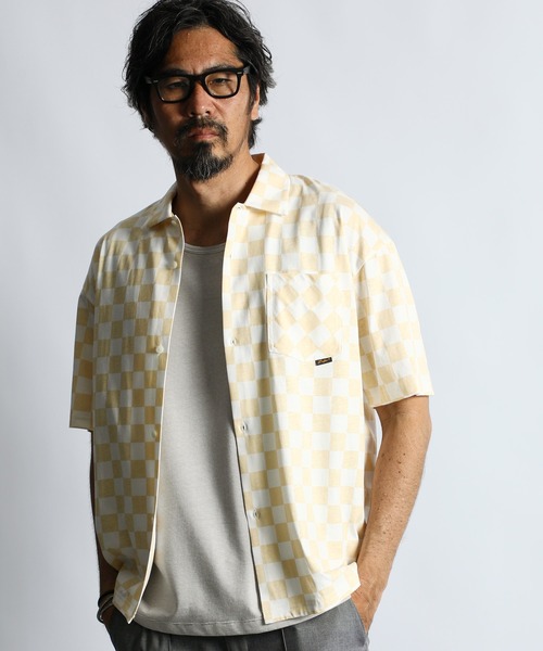 The DUFFER of ST.GEORGE(ザダファーオブセントジョージ)の「CHECKER FLAG S/S SHIRT:チェッカーフラッグ 半袖シャツ(シャツ/ブラウス・メンズ・ベージュ/グレー・MEDIUM/LARGE)」の1枚目の写真