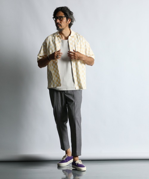 The DUFFER of ST.GEORGE(ザダファーオブセントジョージ)の「CHECKER FLAG S/S SHIRT:チェッカーフラッグ 半袖シャツ(シャツ/ブラウス・メンズ・ベージュ/グレー・MEDIUM/LARGE)」の4枚目の写真