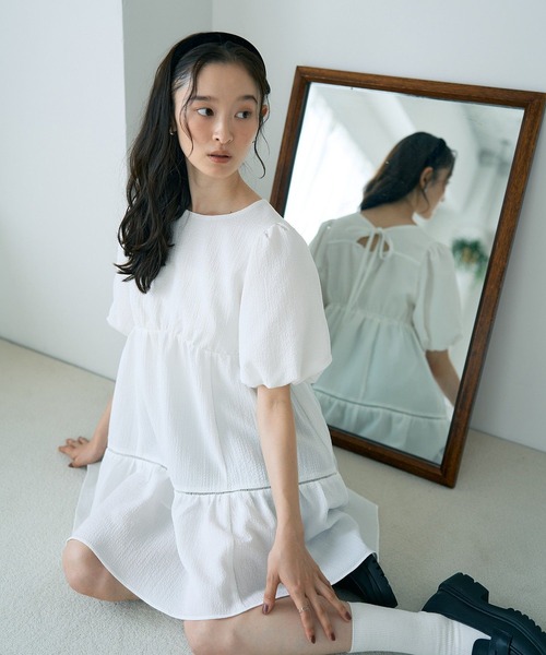 セール】バックリボンパフスリーブミニワンピース（ワンピース