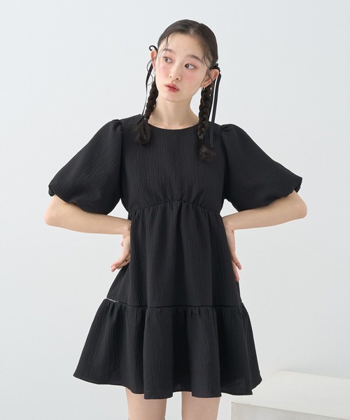 新品未使用　eco bich エコビッチ　パフスリーブ　ラッシュワンピース タックパフスリーブワンピース【洗濯機洗い可／イージーアイロン